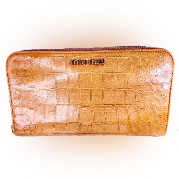Miu Miu Handbags - MIU MIU L LETTER PINK GOLD ZIPPER CROCODILE EMBOSSED TAN LEATHER
WALLET